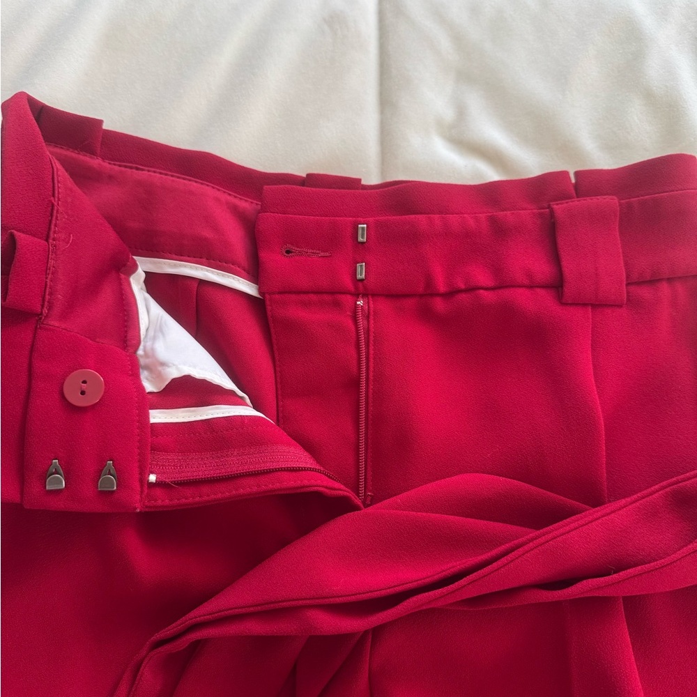 Vibrant Red paper bag ankle pants